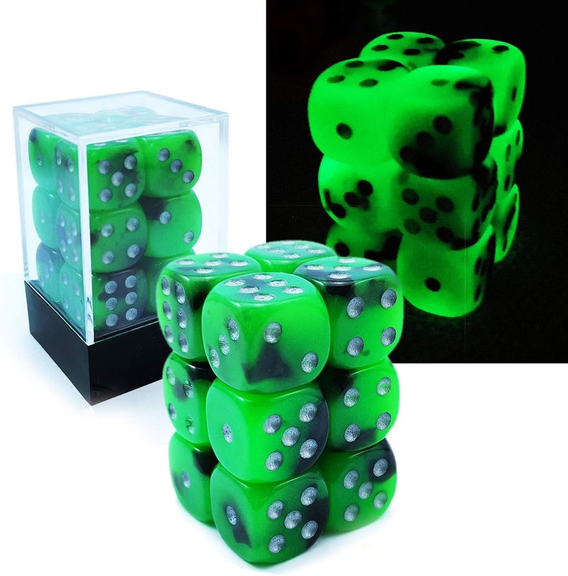Bescon Two Tone Glowing Dice D6 16mm 12pcs Set Spooky Rocks, 16mm Six Sided Die (12) Block of Glowing Dice - Image 1