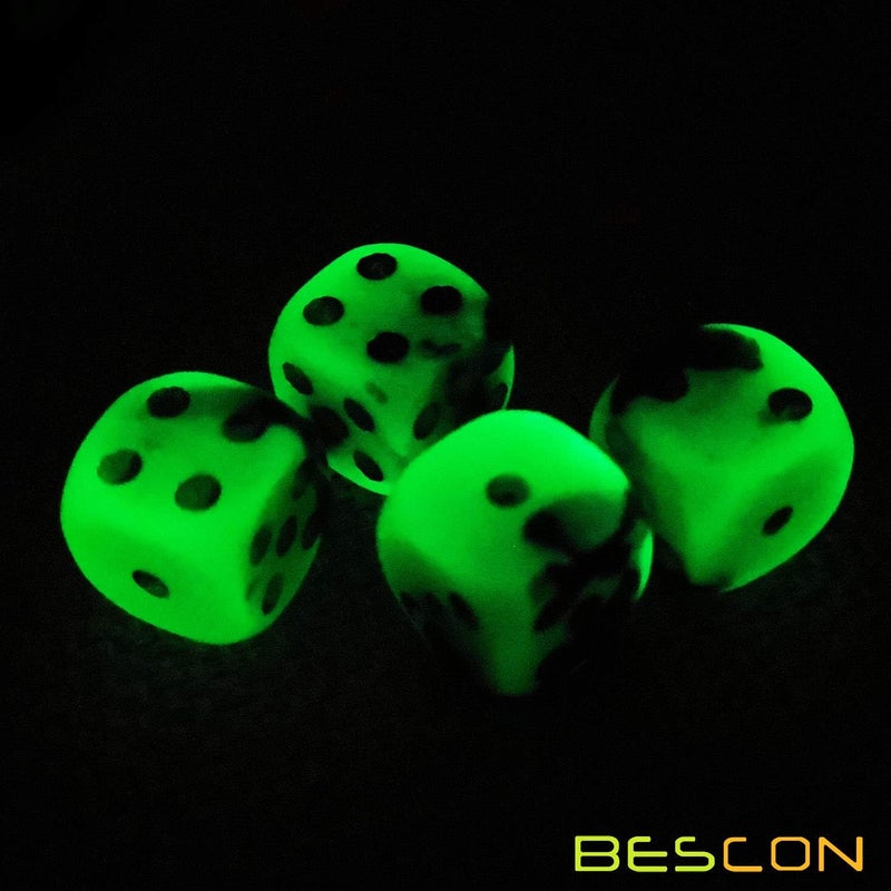 Bescon Two Tone Glowing Dice D6 16mm 12pcs Set Spooky Rocks, 16mm Six Sided Die (12) Block of Glowing Dice - Image 5