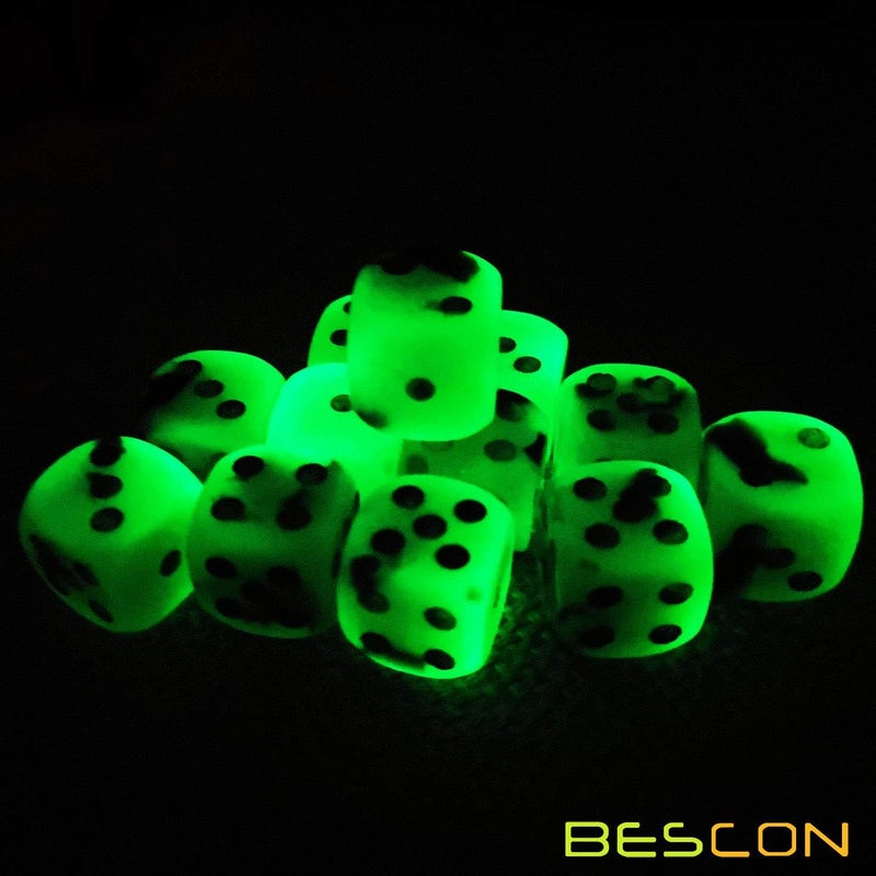 Bescon Two Tone Glowing Dice D6 16mm 12pcs Set Spooky Rocks, 16mm Six Sided Die (12) Block of Glowing Dice - Image 2
