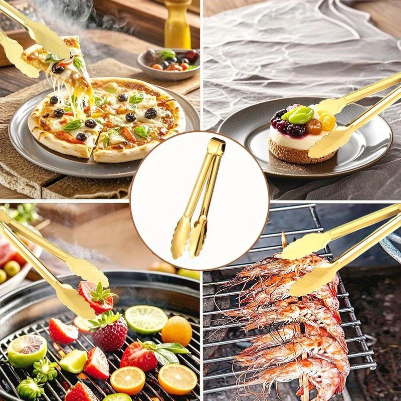 Gold Plated 304 Stainless Steel Serving Tongs 11 Inch 5 Pcs Durable BBQ Kitchen Cooking Clips - Image 3