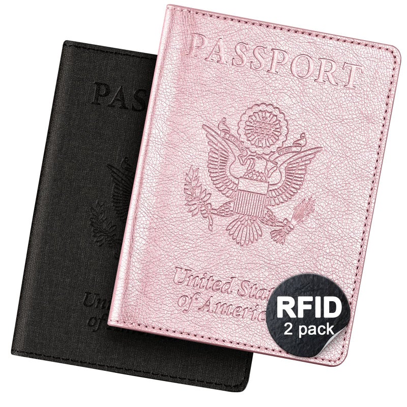 VIDIVICI 2 Pack Passport & Vaccine Card Holder - Pink&Black RFID Blocking Travel Must Have - Image 1