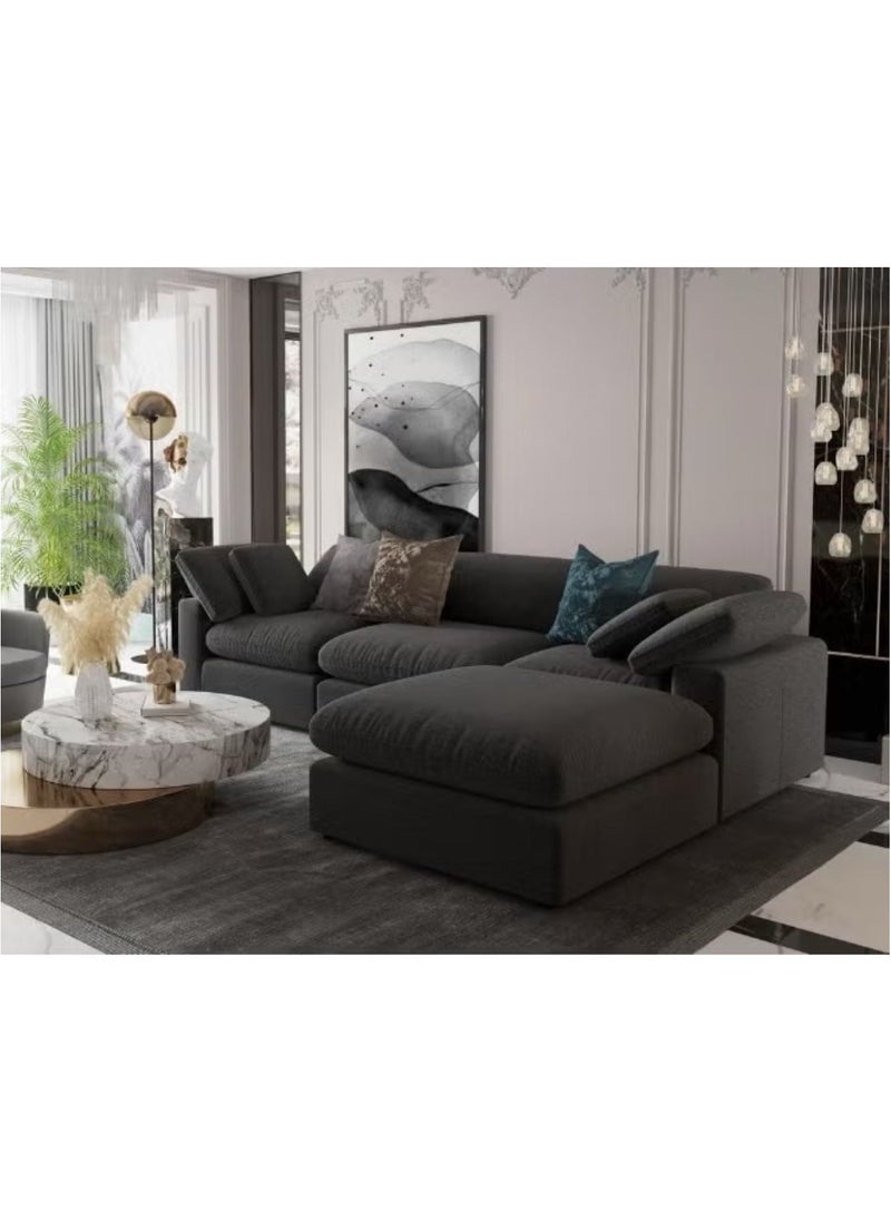 Betak - Swedish Wood and Velvet L-Shape Sofa - Grey - Image 1