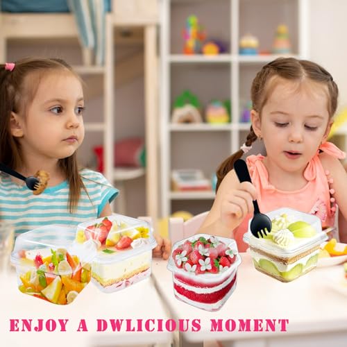 Cshangzei 100Pcs 8oz Plastic Dessert Cups with Lids and Spoons,Disposable Parfait Cup Square Cake Containers for Party Favor,Mousse,Yogurt,Pudding,Snacks,Fruits,50 Sets - Image 4