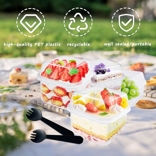 Cshangzei 100Pcs 8oz Plastic Dessert Cups with Lids and Spoons,Disposable Parfait Cup Square Cake Containers for Party Favor,Mousse,Yogurt,Pudding,Snacks,Fruits,50 Sets - Image 3
