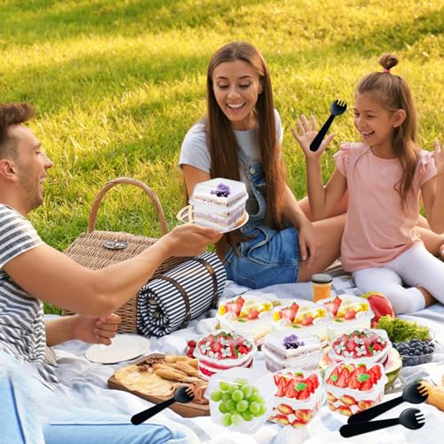 Cshangzei 100Pcs 8oz Plastic Dessert Cups with Lids and Spoons,Disposable Parfait Cup Square Cake Containers for Party Favor,Mousse,Yogurt,Pudding,Snacks,Fruits,50 Sets - Image 5
