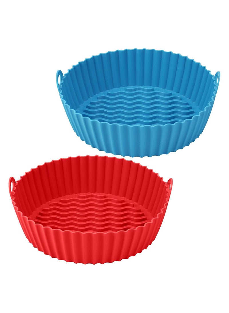 Y&D 2Pcs Air Fryer silicone liners, Food safe Fryer oven accessories, Reusable Liners, 7.5-inch Fryer Liners(blue/red) - Image 1