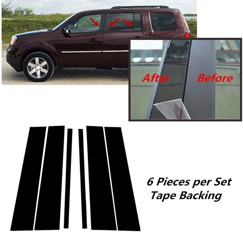 QASULER 6-Piece Car Glossy Black Window Pillar Trim Set - Image 3