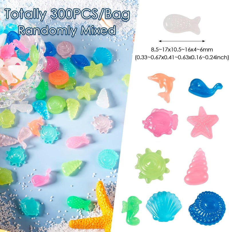 BB Beadthoven Beadthoven 300Pcs Glow in The Dark Sea Shells Starfish Luminous Pebbles Plastic Seashells Conch Sea Animal Glow Stones for Table Scatters Beach Mermaid Party Decoration Vase Fillers DIY Crafts - Image 3