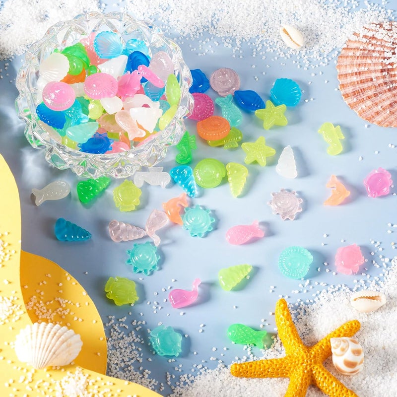 BB Beadthoven Beadthoven 300Pcs Glow in The Dark Sea Shells Starfish Luminous Pebbles Plastic Seashells Conch Sea Animal Glow Stones for Table Scatters Beach Mermaid Party Decoration Vase Fillers DIY Crafts - Image 5