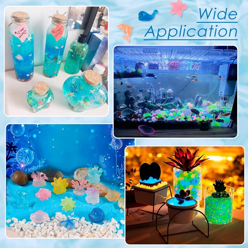 BB Beadthoven Beadthoven 300Pcs Glow in The Dark Sea Shells Starfish Luminous Pebbles Plastic Seashells Conch Sea Animal Glow Stones for Table Scatters Beach Mermaid Party Decoration Vase Fillers DIY Crafts - Image 2