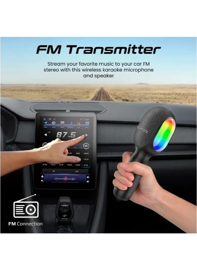 بروميت - ميكروفون كاريوكي لاسلكي 5 في 1 ومكبر صوت مع أضواء RGB ديناميكية VocalMic باللون الأسود - Image 1