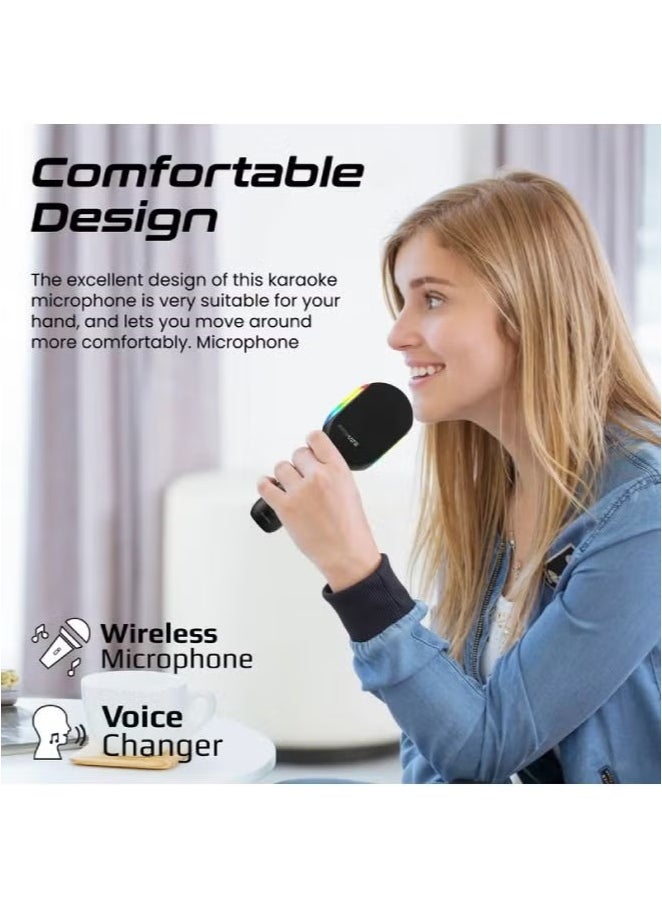 بروميت - ميكروفون كاريوكي لاسلكي 5 في 1 ومكبر صوت مع أضواء RGB ديناميكية VocalMic باللون الأسود - Image 1