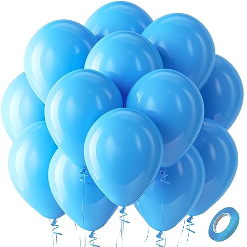 Bezente Blue Balloons Latex Party Balloons - 100 Pack 12 inch Round Helium Light Blue Balloons for Bridal Shower Wedding Birthday Party Decorations - Image 1