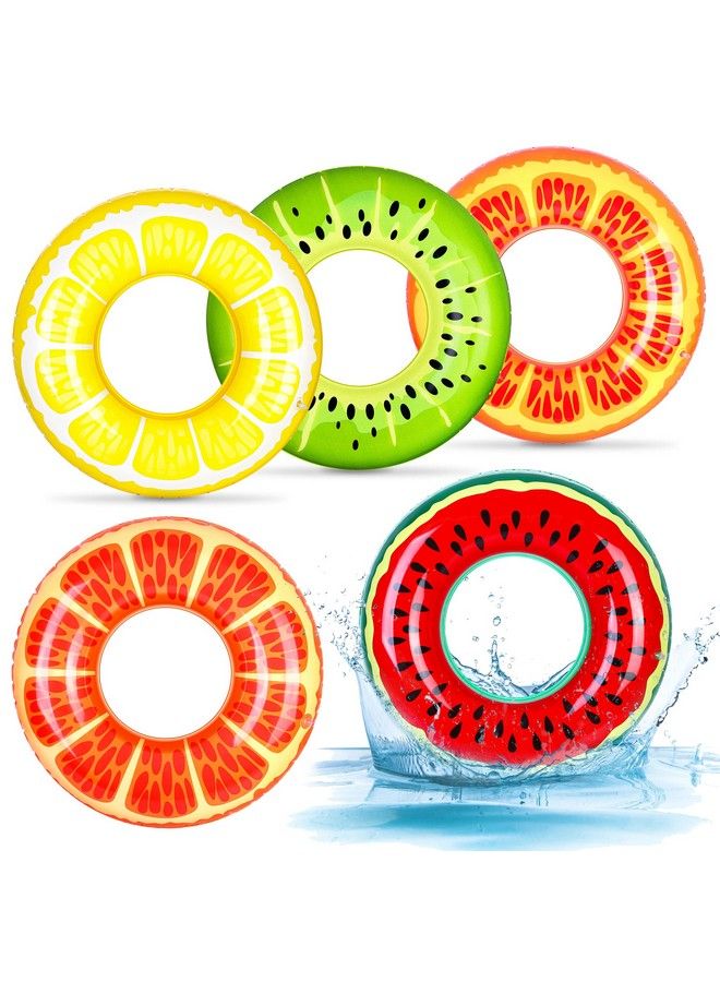 Elcoho 5 Pieces Inflatable Pool Floats 29.5 Inches Swim Tubes Rings Fruits Swimming Rings Big Beach Swimming Water Toys For Summer Outdoor Party Favors - Image 1