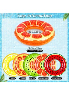 Elcoho 5 Pieces Inflatable Pool Floats 29.5 Inches Swim Tubes Rings Fruits Swimming Rings Big Beach Swimming Water Toys For Summer Outdoor Party Favors  - Image 3