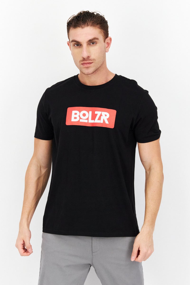 Bolzr تي شيرت رجالي بأكمام قصيرة وياقة دائرية، مطبوع برسومات، أسود - Image 1