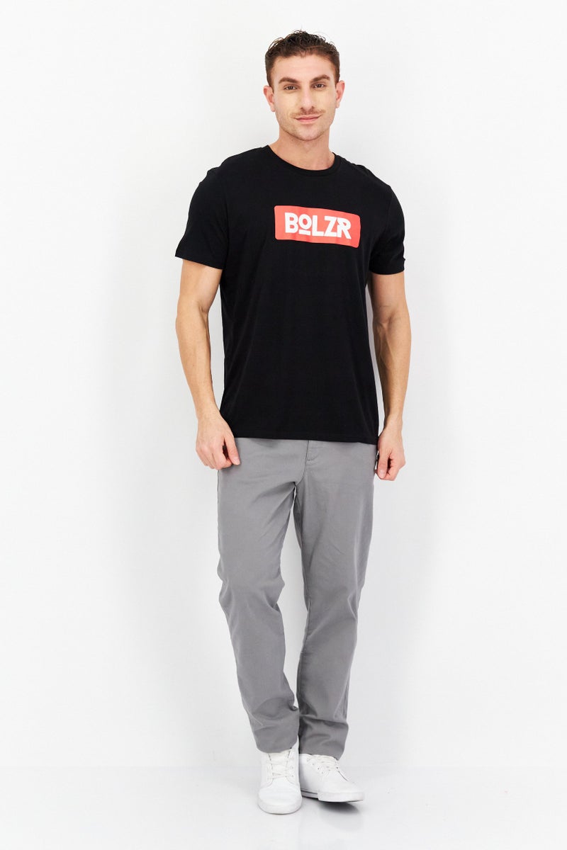 Bolzr تي شيرت رجالي بأكمام قصيرة وياقة دائرية، مطبوع برسومات، أسود - Image 3