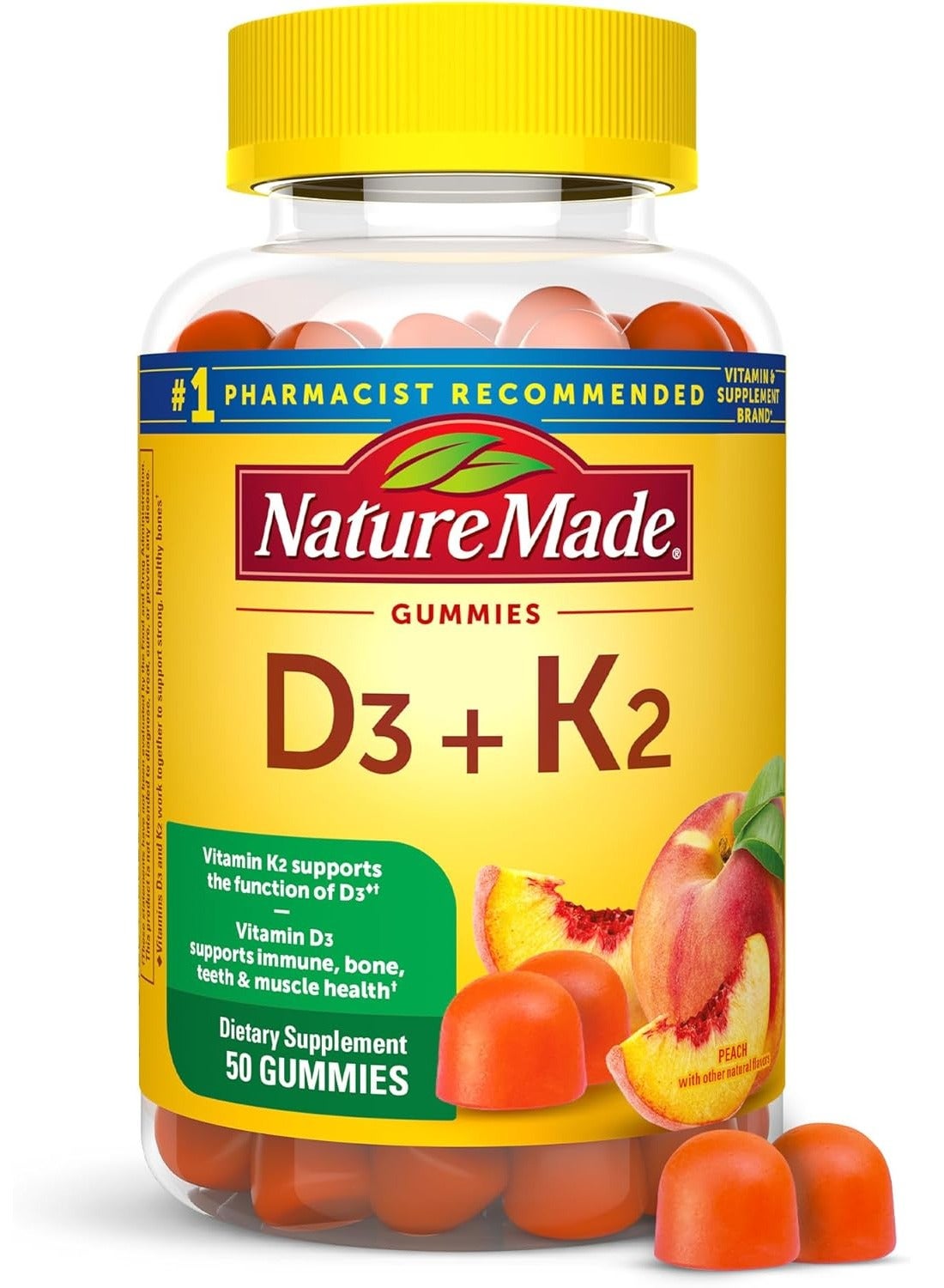 Nature Made Vitamin D3+K2, Supports Immune, Bone, Teeth Muscle