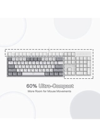 لوحة مفاتيح ألعاب Redragon K617 Fizz سلكية بنسبة 60% RGB، 61 مفتاحًا لوحة مفاتيح ميكانيكية مدمجة مع أغطية مفاتيح باللون الأبيض والرمادي، مفتاح أحمر خطي، برنامج تشغيل/برنامج مدعوم - view 2