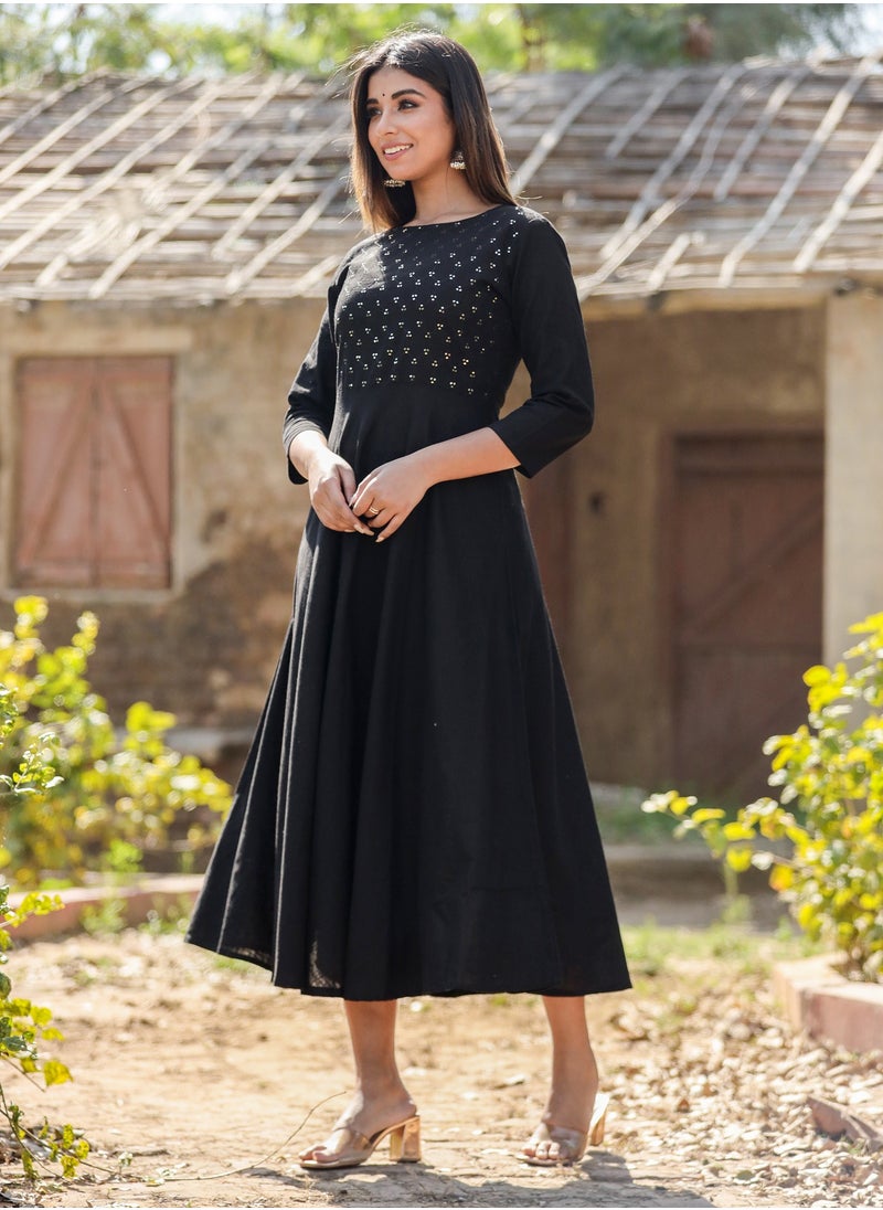 Swadesh Souq - Women's Black Sequin Cotton Anarkali Kurta – Elegant Festive Wear Dress - Image 1