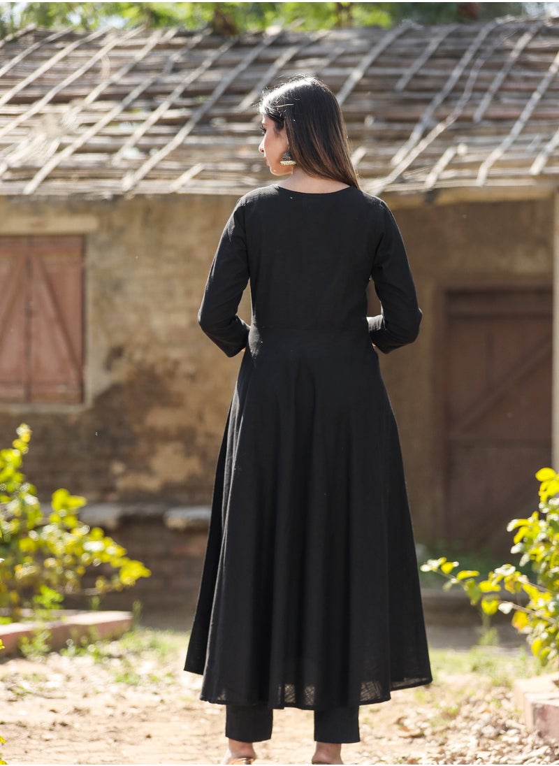 Swadesh Souq - Women's Black Sequin Cotton Anarkali Kurta – Elegant Festive Wear Dress - Image 1