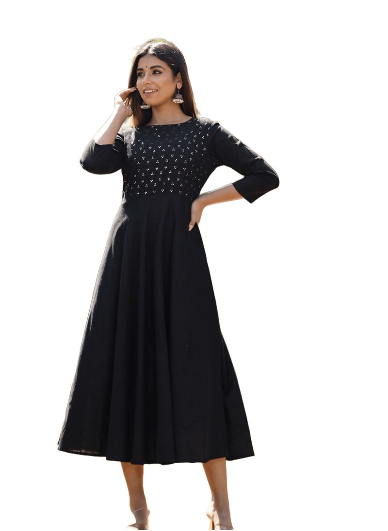 Swadesh Souq - Women's Black Sequin Cotton Anarkali Kurta – Elegant Festive Wear Dress - Image 1