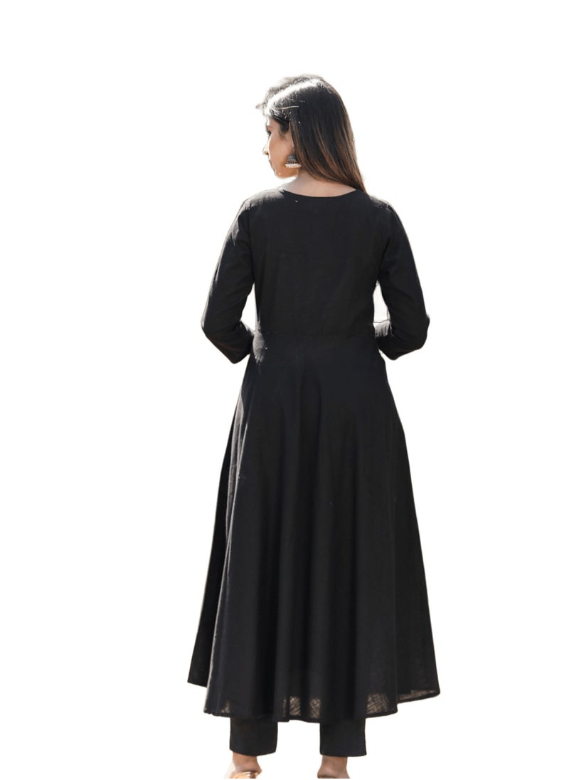 Swadesh Souq - Women's Black Sequin Cotton Anarkali Kurta – Elegant Festive Wear Dress - Image 1