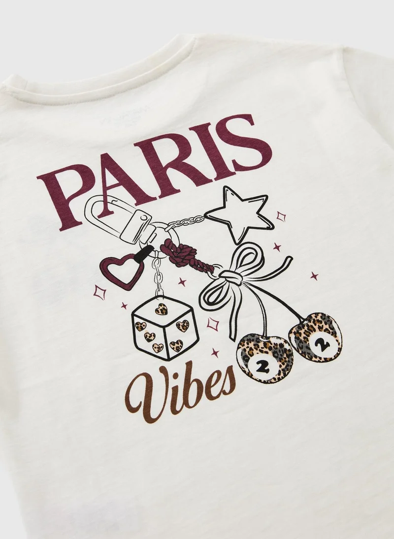 Matalan Girls Cream Paris Back Graphic T-Shirt