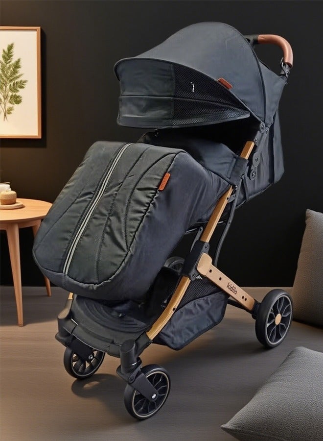 كيديليو عربة أطفال قابلة للطي، عربة أطفال للسفر من عمر 0 ​​إلى 3 سنوات مع سلة تخزين، نظام تعليق بأربع عجلات، طي بنقرة واحدة، يمكن الجلوس أو الاستلقاء، حزام أمان بخمس نقاط، رمادي غامق - Image 1
