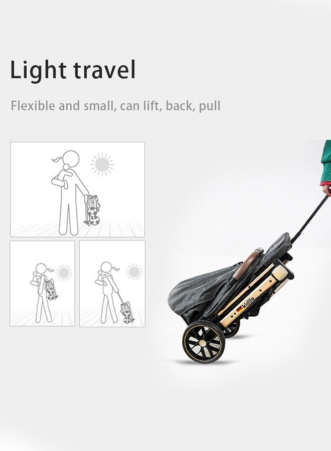 Kidilo Foldable Baby Stroller, 0-3 Year Old Baby Travel Stroller With Storage Basket, Four-Wheel Suspension, One Click Folding, Can Sit Or Lie Down, 5-Point Seat Belt, Dark Gray  - Image 5
