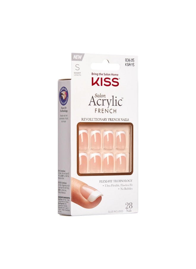 كيس - مجموعة أظافر اصطناعية فرنسية من KISS Salon Acrylic - Bonjour، قصيرة - تقنية غنية بالأكريليك، قوية، احترافية، بجودة الصالون، مانيكير منزلي خالٍ من العيوب، خالٍ من الفقاعات، متين | 28 قطعة - Image 1