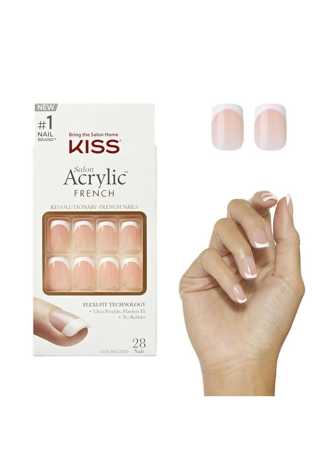 كيس - مجموعة أظافر اصطناعية فرنسية من KISS Salon Acrylic - Bonjour، قصيرة - تقنية غنية بالأكريليك، قوية، احترافية، بجودة الصالون، مانيكير منزلي خالٍ من العيوب، خالٍ من الفقاعات، متين | 28 قطعة - Image 1