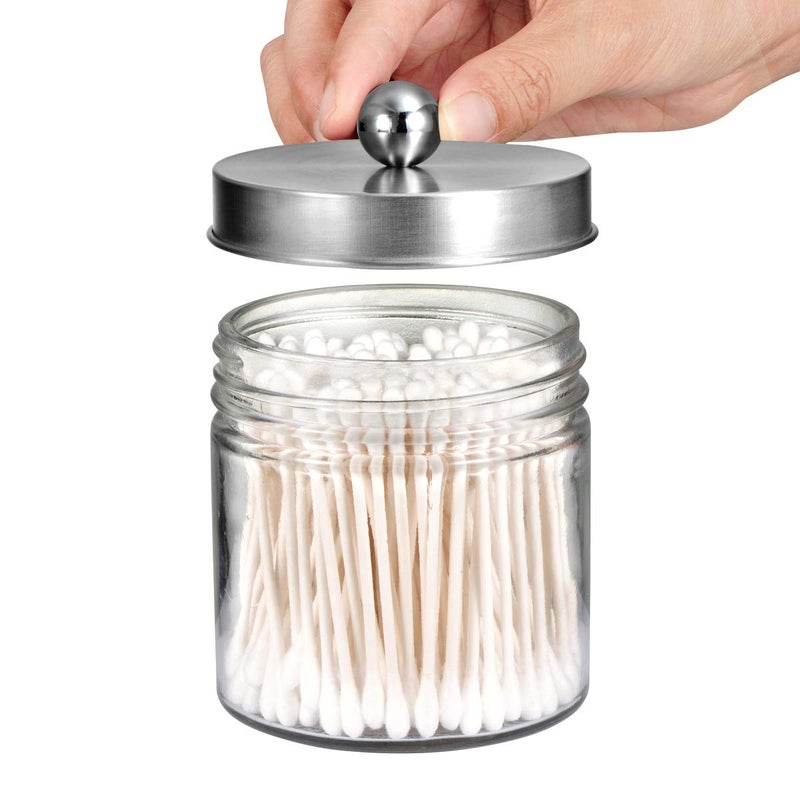 SheeChung Bathroom Organizers and Storage - 2Pack Qtip Holders Bathroom Canister Apothecary Jars for Cotton Swabs, Rounds, Balls, Qtips,Makeup Sponges, Flossers,Bath Salts - Brushed Nickel - Image 3