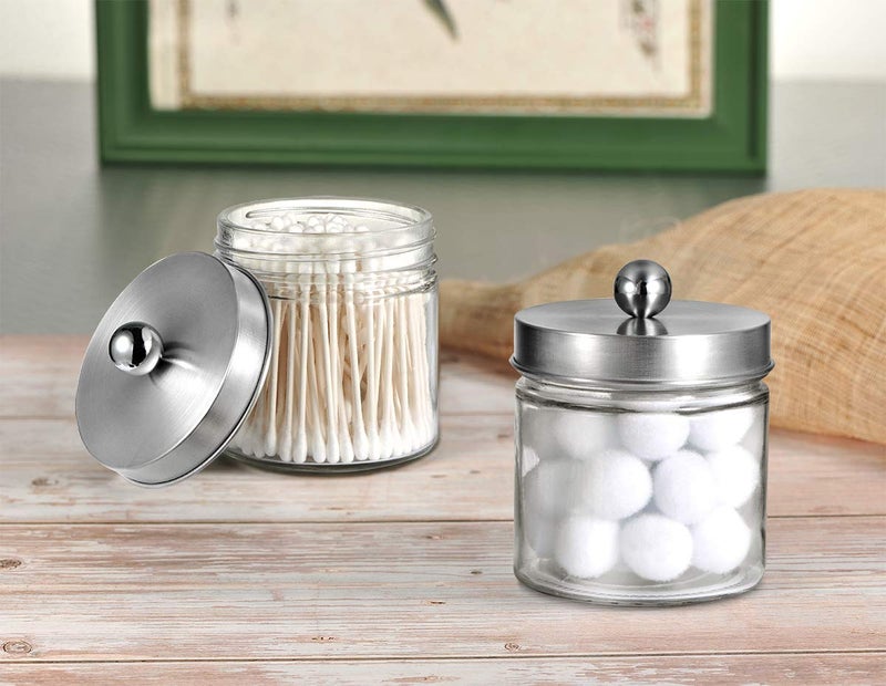 SheeChung Bathroom Organizers and Storage - 2Pack Qtip Holders Bathroom Canister Apothecary Jars for Cotton Swabs, Rounds, Balls, Qtips,Makeup Sponges, Flossers,Bath Salts - Brushed Nickel - Image 5