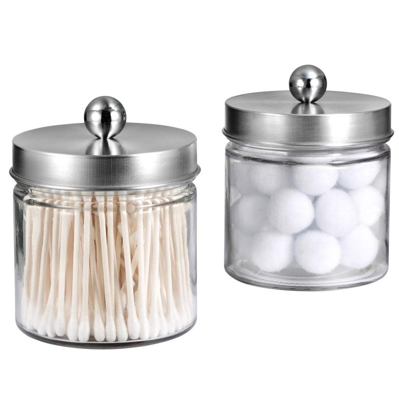 SheeChung Bathroom Organizers and Storage - 2Pack Qtip Holders Bathroom Canister Apothecary Jars for Cotton Swabs, Rounds, Balls, Qtips,Makeup Sponges, Flossers,Bath Salts - Brushed Nickel - Image 2