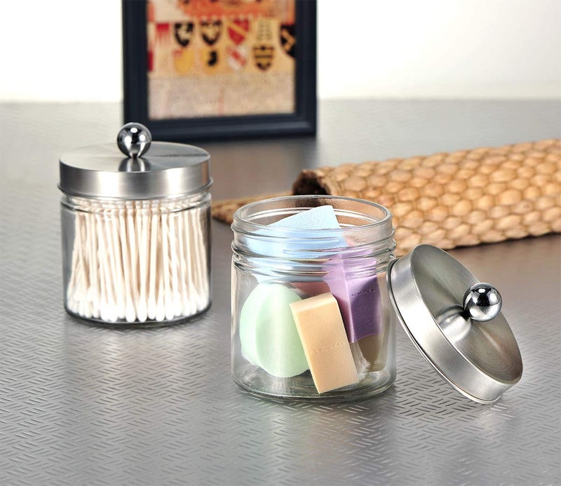 SheeChung Bathroom Organizers and Storage - 2Pack Qtip Holders Bathroom Canister Apothecary Jars for Cotton Swabs, Rounds, Balls, Qtips,Makeup Sponges, Flossers,Bath Salts - Brushed Nickel - Image 4