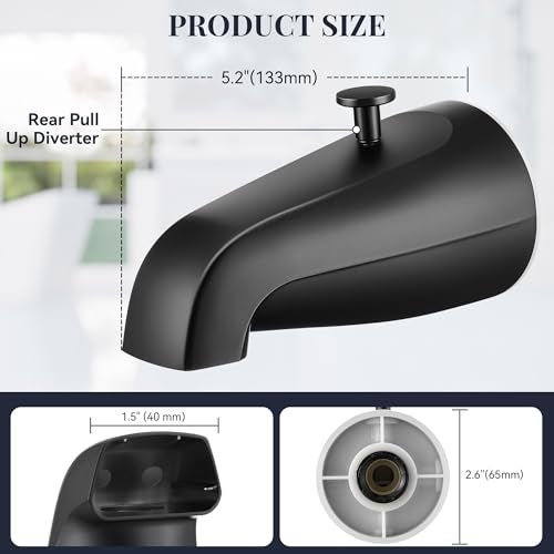 Enhon Tub Spout with Rear Diverter Bathtub Spout Fitting 12Inch or 34Inch IPS 514 Inch Length Bathroom Bathtub Faucet with AdapterMatte BlackWithout Handheld Shower Fitting - Image 3