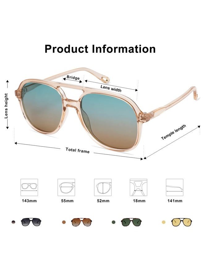 Sojos Retro Square Polarized Aviator Sunglasses Womens Mens 70s Vintage Double Bridge Sun Glasses SJ2174, Clear Brown/Green & Brown - Image 5