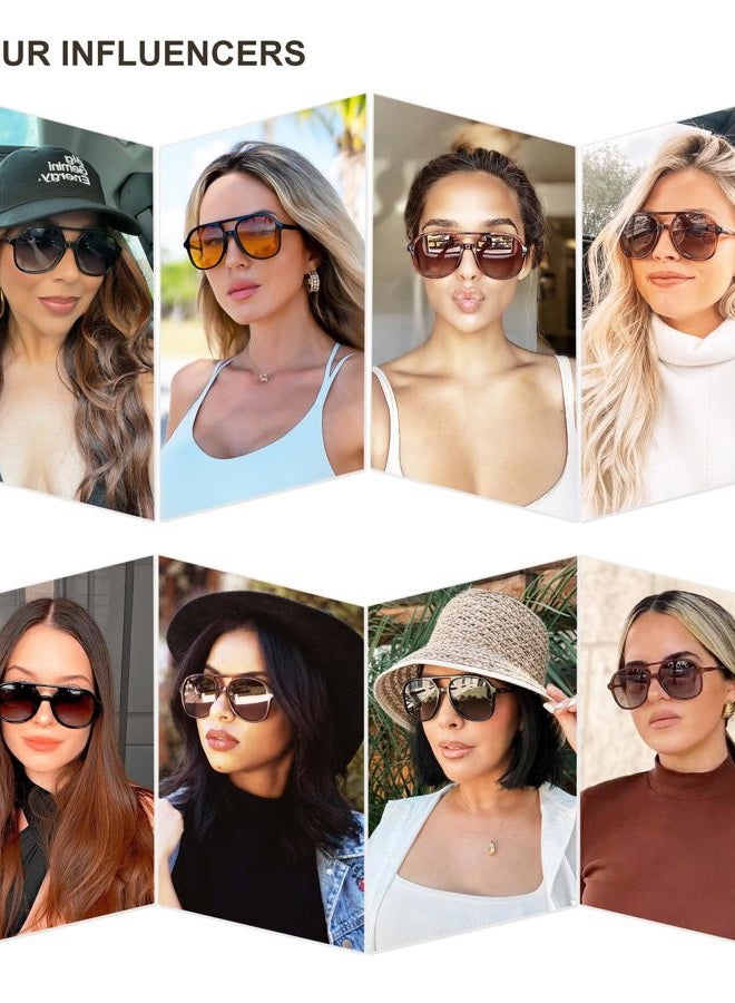 Sojos Retro Square Polarized Aviator Sunglasses Womens Mens 70s Vintage Double Bridge Sun Glasses SJ2174, Clear Brown/Green & Brown - Image 3