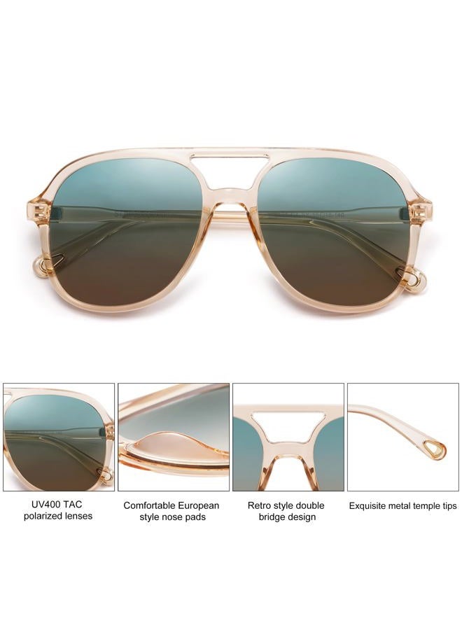 Sojos Retro Square Polarized Aviator Sunglasses Womens Mens 70s Vintage Double Bridge Sun Glasses SJ2174, Clear Brown/Green & Brown - Image 4