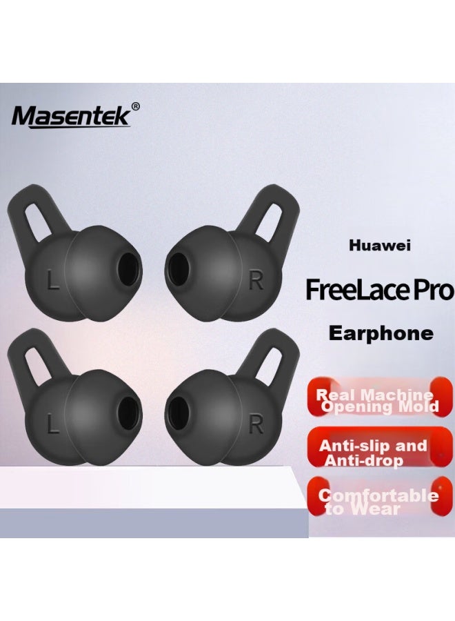 Masentek Es22 متوافق مع سماعات Huawei Freelace Pro Bluetooth، أطراف الأذن والسماعات، إكسسوارات استبدال السيليكون الناعم من Huawei، مقاومة للانزلاق والسقوط أثناء الرياضة، أسود، كبير 1 زوج - Image 1