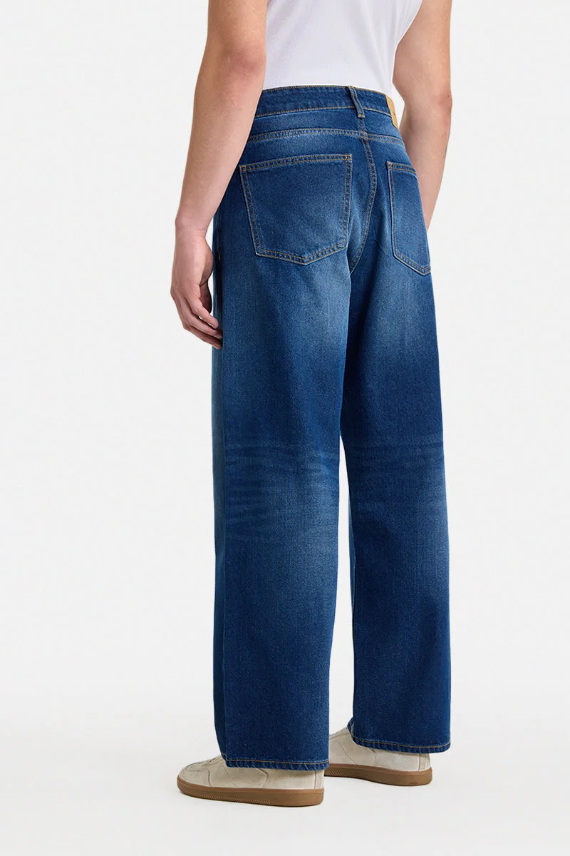 Snitch Blue Blue Solid Loose Fit Streetwear Jeans for Men | Best Price UAE
