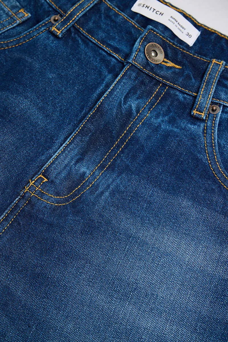 Snitch Blue Blue Solid Loose Fit Streetwear Jeans for Men | Best Price UAE