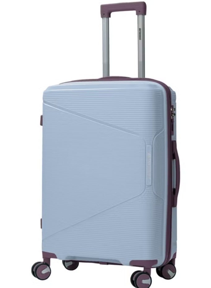 السياحية البريطانية حقيبة سفر صلبة من البولي بروبيلين مقاس 24 بوصة مزودة بقفل TSA | حقيبة ترولي خفيفة الوزن بعجلات دوارة 360 درجة | أمتعة متينة لتسجيل السفر بأمان - رمادي أزرق - Image 1