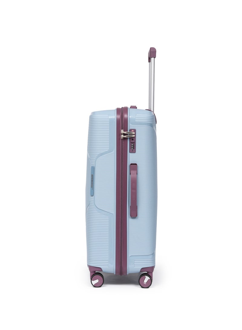 السياحية البريطانية حقيبة سفر صلبة من البولي بروبيلين مقاس 24 بوصة مزودة بقفل TSA | حقيبة ترولي خفيفة الوزن بعجلات دوارة 360 درجة | أمتعة متينة لتسجيل السفر بأمان - رمادي أزرق - Image 5