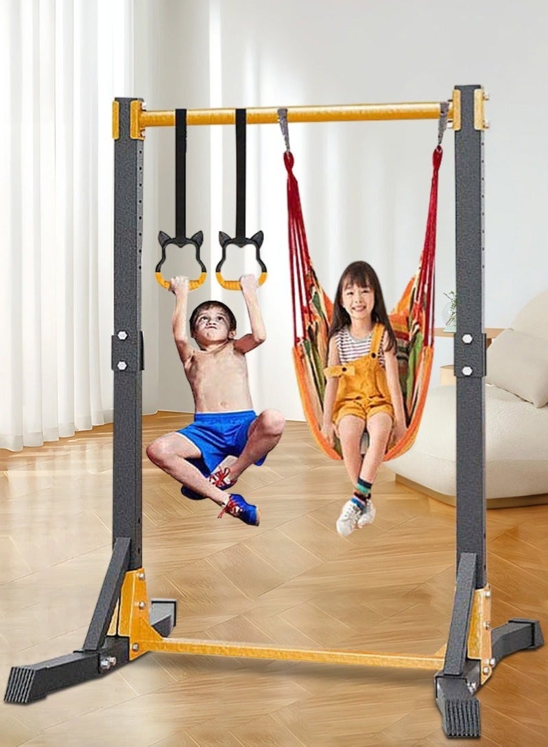 والالا الأشرطة الرياضية القابلة للتعديل في الارتفاع - أشرطة الجمباز الأفقية للتدريب للأطفال - أشرطة تدريب القردين القابلة للطي للأطفال - معدات صالة الألعاب الرياضية المنزلية مع الحلقات والأرجوحات. - Image 1