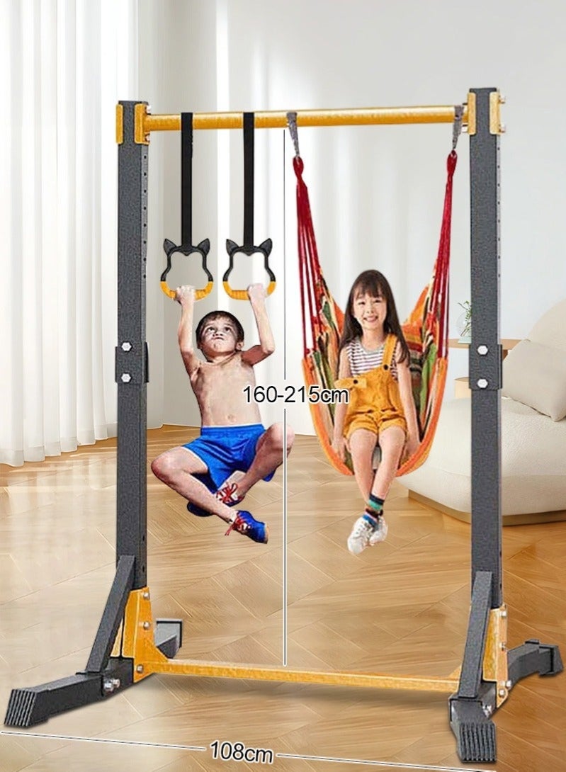 والالا الأشرطة الرياضية القابلة للتعديل في الارتفاع - أشرطة الجمباز الأفقية للتدريب للأطفال - أشرطة تدريب القردين القابلة للطي للأطفال - معدات صالة الألعاب الرياضية المنزلية مع الحلقات والأرجوحات. - Image 2