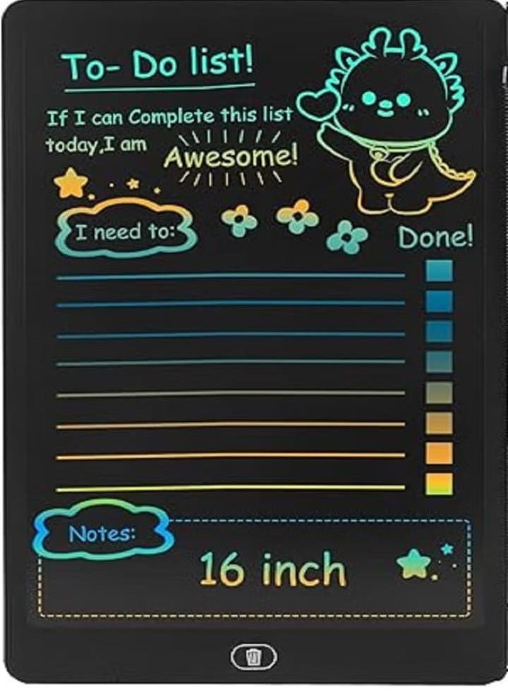 16 Inch LCD Writing Tablet for Kids, Colorful Drawing Board for Kids, Erasable and Reusable Electronic Drawing Board, LCD Drawing Tablet for Toddlers - Black - Image 4