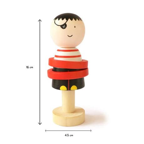 Shumee Handmade Wooden Pirate Rattle Toy for Babies (3 Years+) | Organic Natural Wood Baby Rattle | Multicolour Sensory Toy | Beeswax Sealed Safe Teether | Perfect Gift for Infants | Screen-Free Toy - Image 2