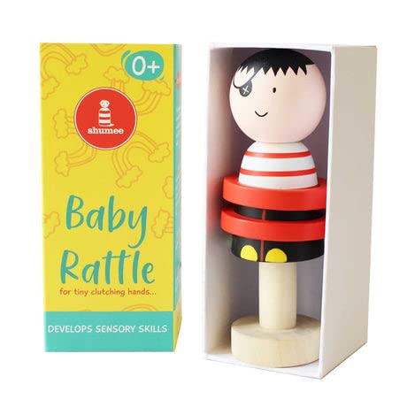 Shumee Handmade Wooden Pirate Rattle Toy for Babies (3 Years+) | Organic Natural Wood Baby Rattle | Multicolour Sensory Toy | Beeswax Sealed Safe Teether | Perfect Gift for Infants | Screen-Free Toy - Image 3